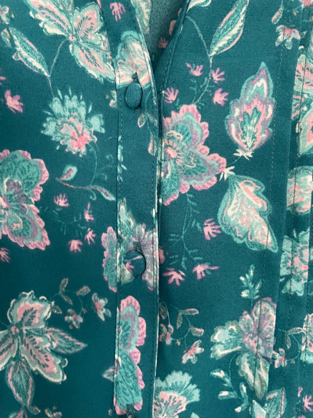 Nanette Lepore Teal Floral Pintuck Blouse in size Large - Picture 3 of 6
